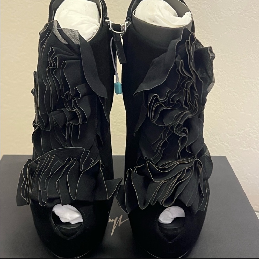 Giuseppe Zanotti Black Ruffle Peep-Toe Boots